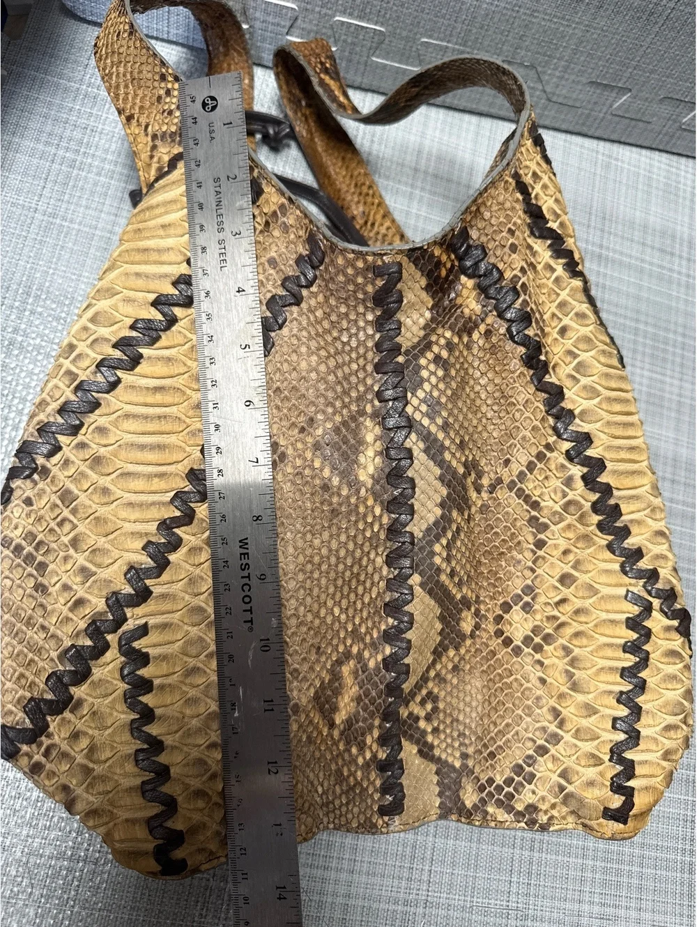 HILIPPA SWEET Python Snakeskin Leather Hobo Tote Bag Brown Tan